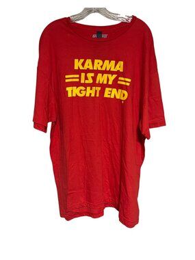 BreakingT Mens Red Graphic Tee Karma Is My Tight End 2XL Cotton Crew Neck